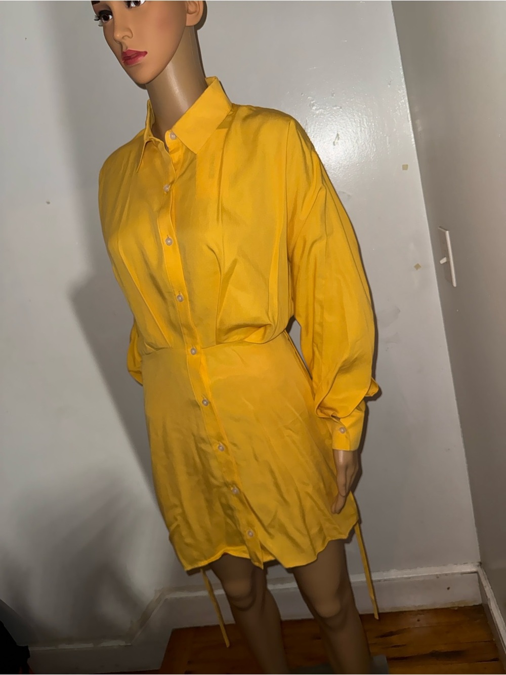 Thakoon Yellow Button-Front Long Sleeve Shirt Dress